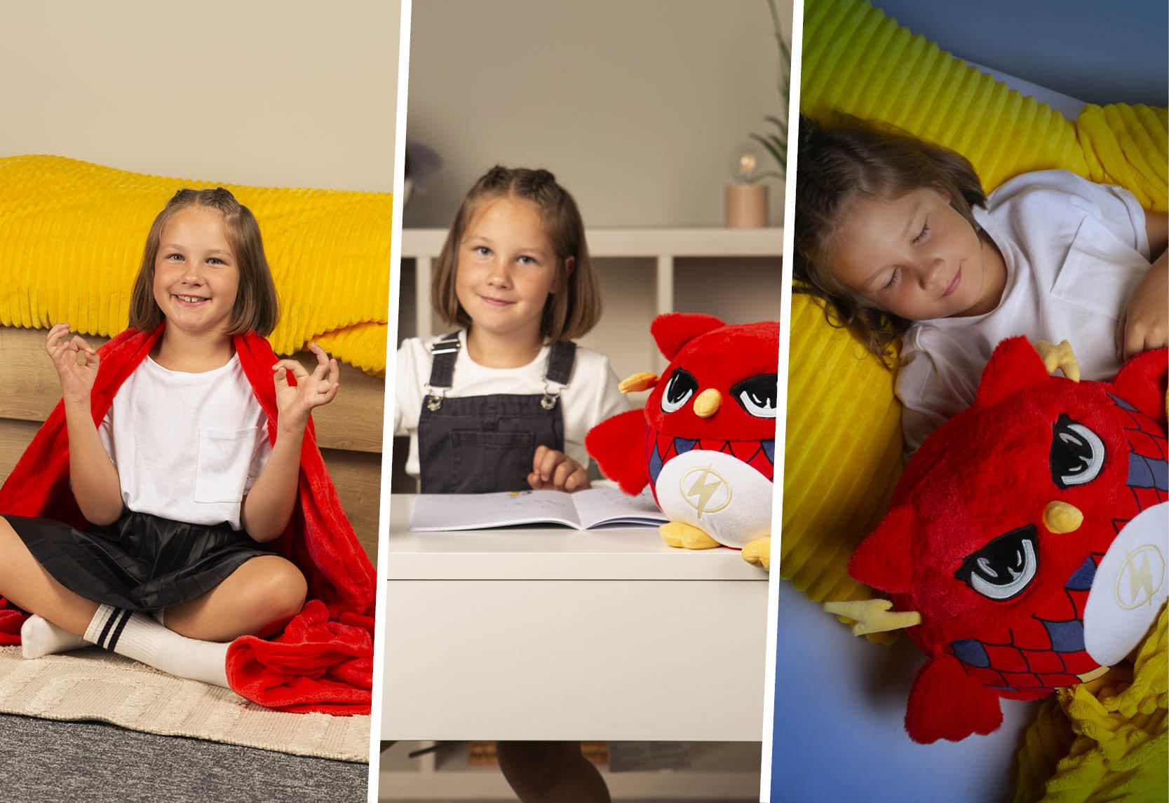 Ich bin eine Eule mit 3 in 1 Merkmalen: Spielzeug, Decke und Kissen.