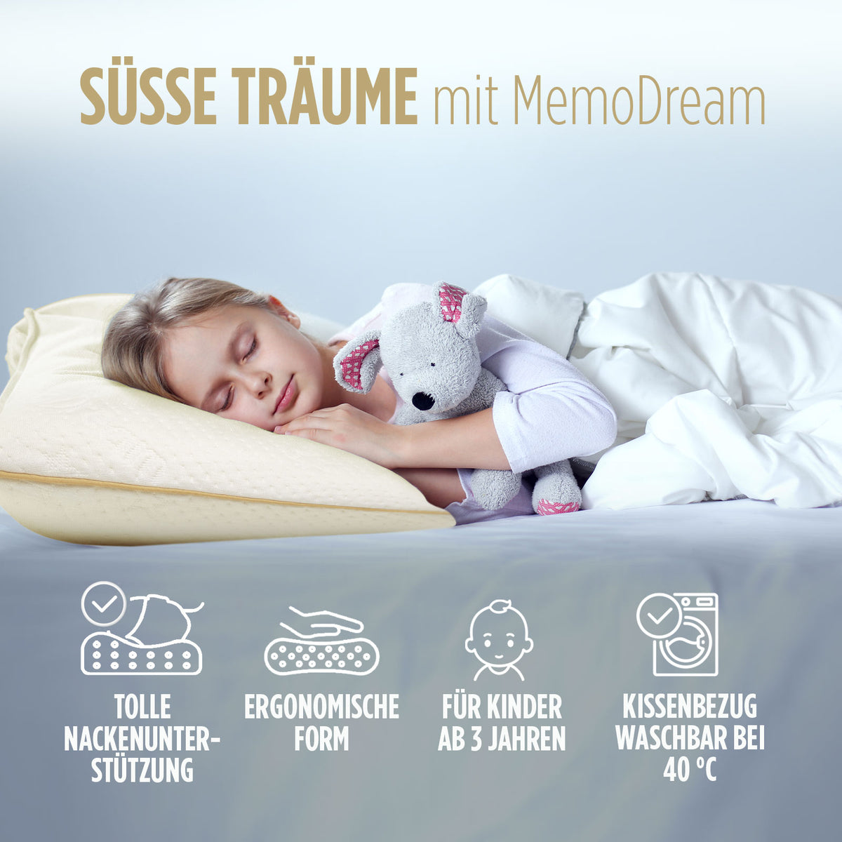 Kinder Memory-Schaum Kopfkissen MemoDream Junior, 30x50 cm –
