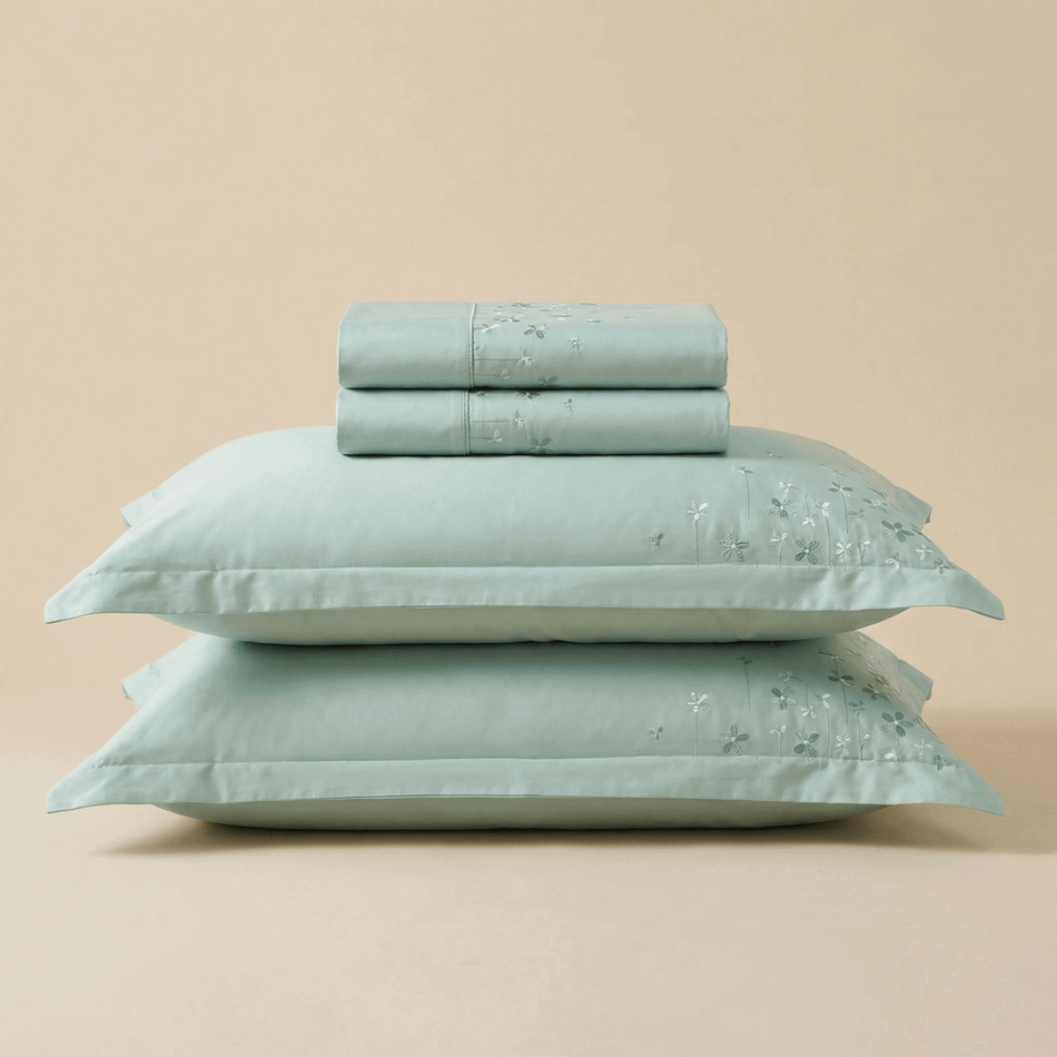 Bestickte PREMIUM Baumwoll-Satin-Bettwäsche Nora