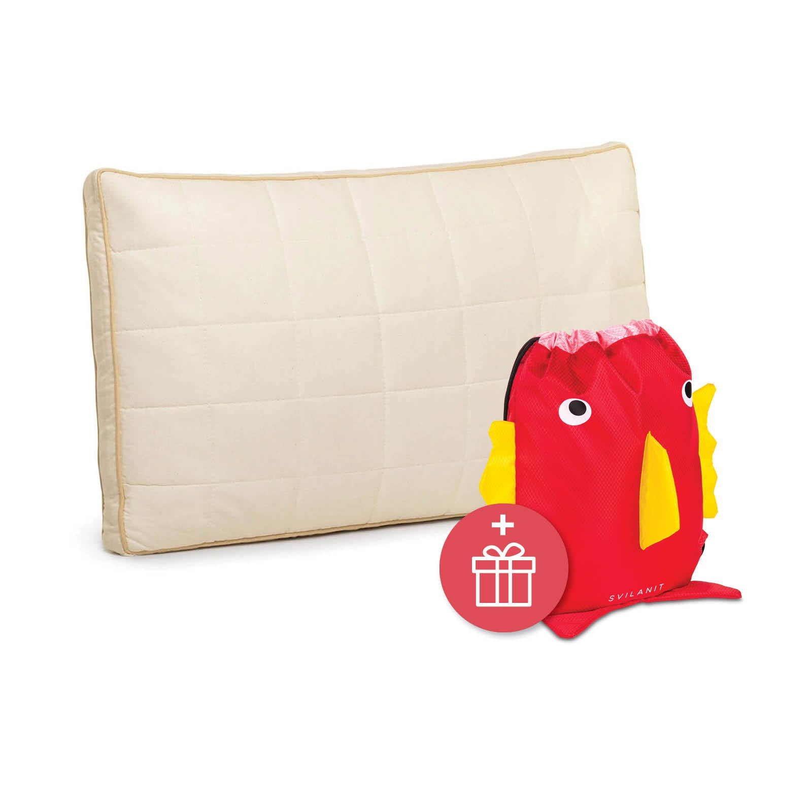 Vitapur Kinder Kopfkissen My first pillow + GESCHENK: Kinder-Kordelrucksack Fish (rot)