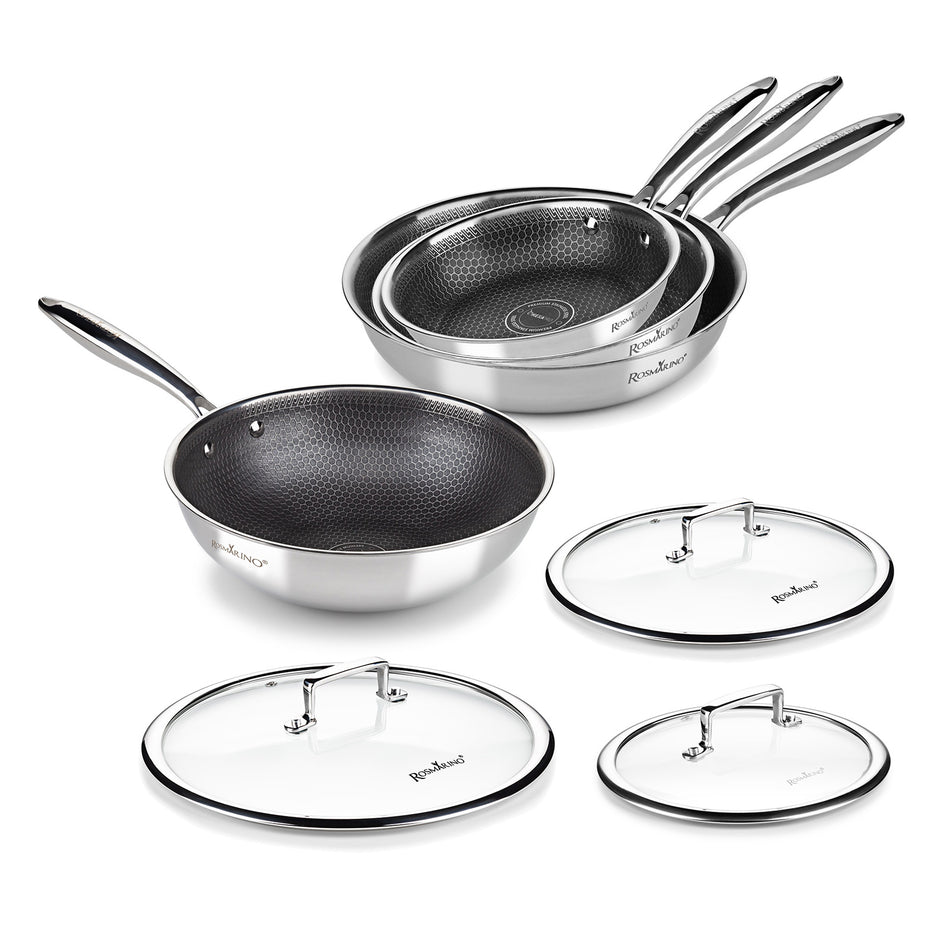 7-teiliges Rosmarino HexaPro Pfannenset mit Deckeln