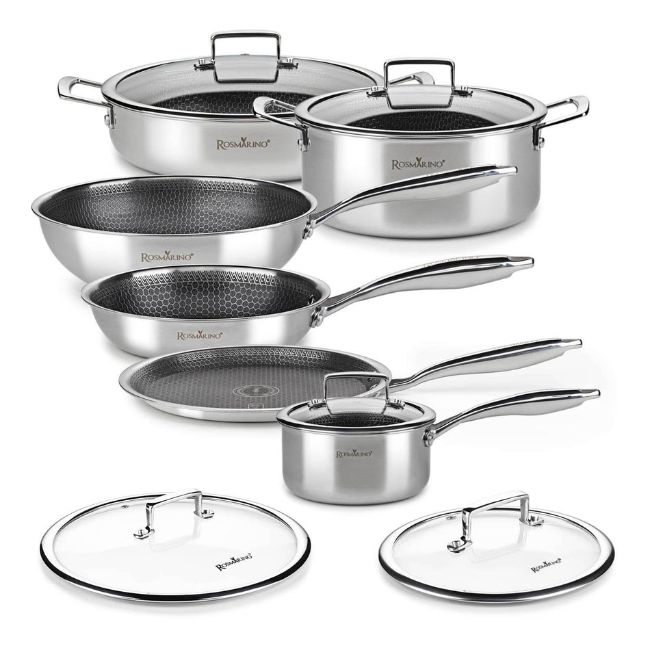 11-teiliges Rosmarino HexaPro Hybrid-Kochgeschirrset mit Wabenstruktur