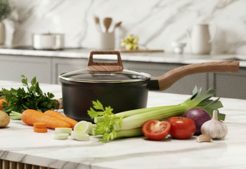 Ausgewählte Qualitätsmaterialien für schnelles Kochen und eine lange Lebensdauer des Kochgeschirrs.