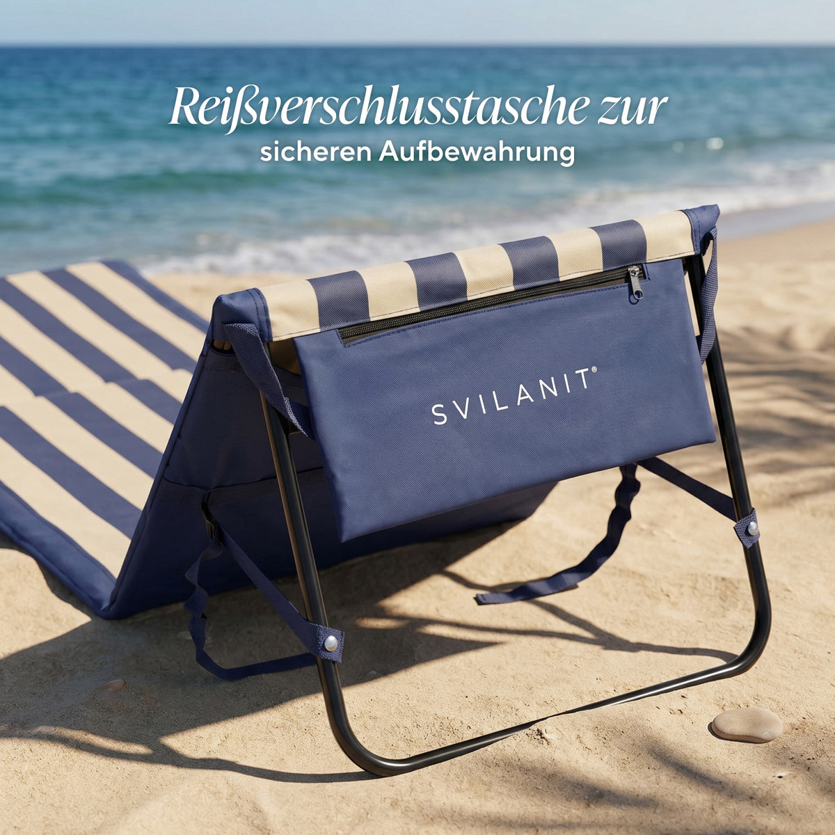Svilanit Strand-Liegematte mit Rückenlehne Stripes, blau/sand –