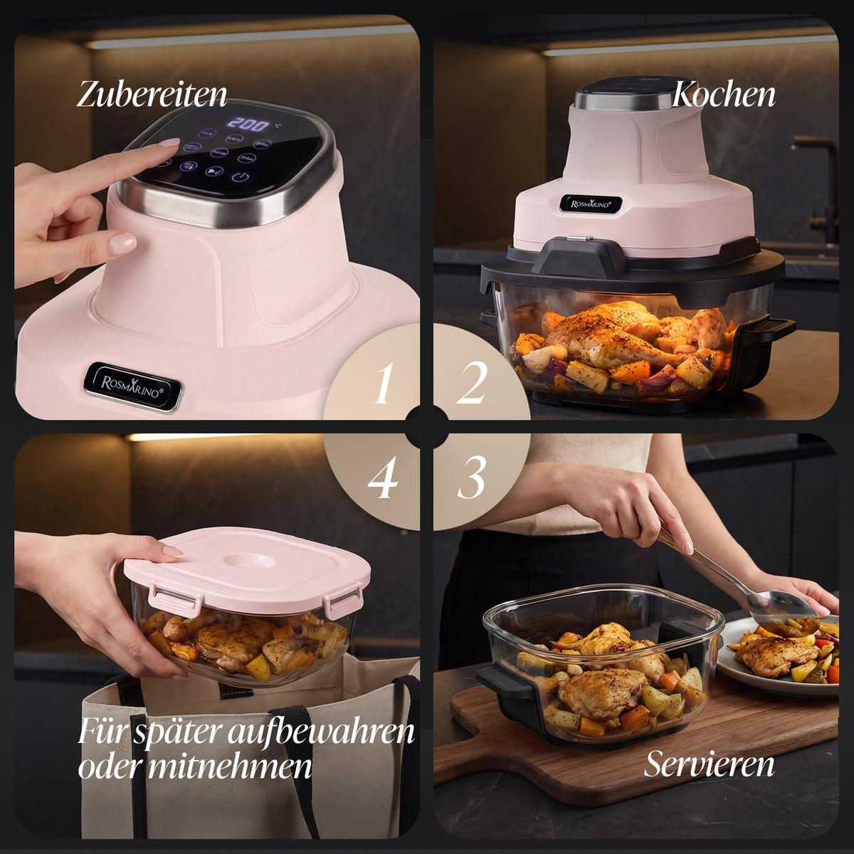 Tragbare Glas-Heißluftfritteuse Rosmarino Airfryer Crispy PRO Series 6 –