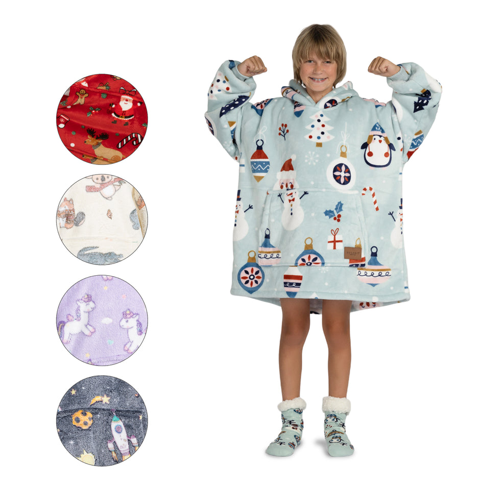 Hoodie - Kinder Kapuzendecke + Geschenk: Socken