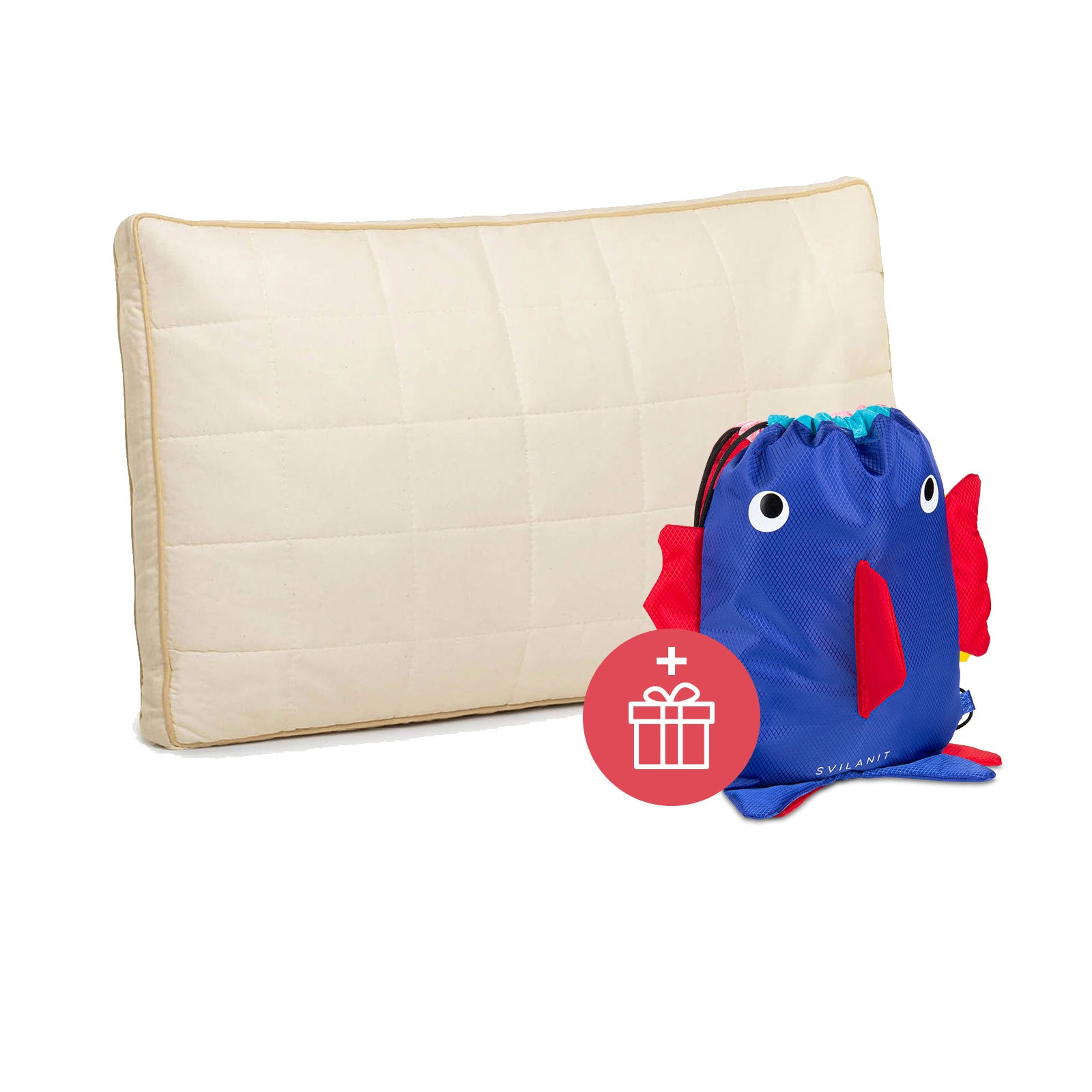 Vitapur Kinder Kopfkissen My first pillow + GESCHENK: Kinder-Kordelrucksack Fish (blau)