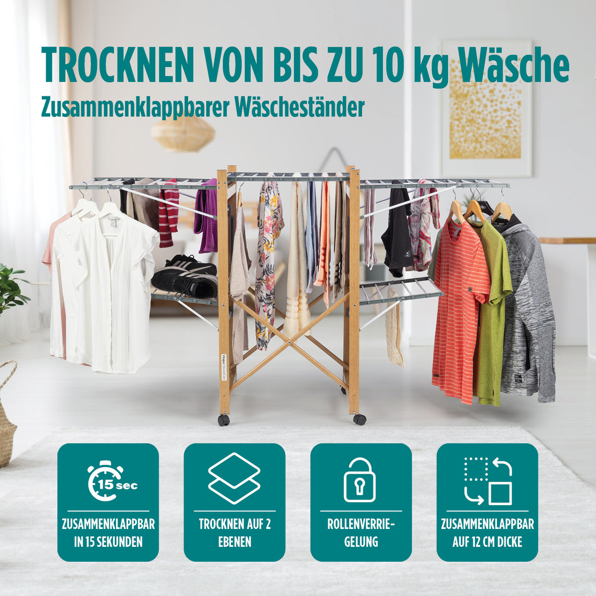 Vitapur Wäscheständer mit Rollen HouseCare –